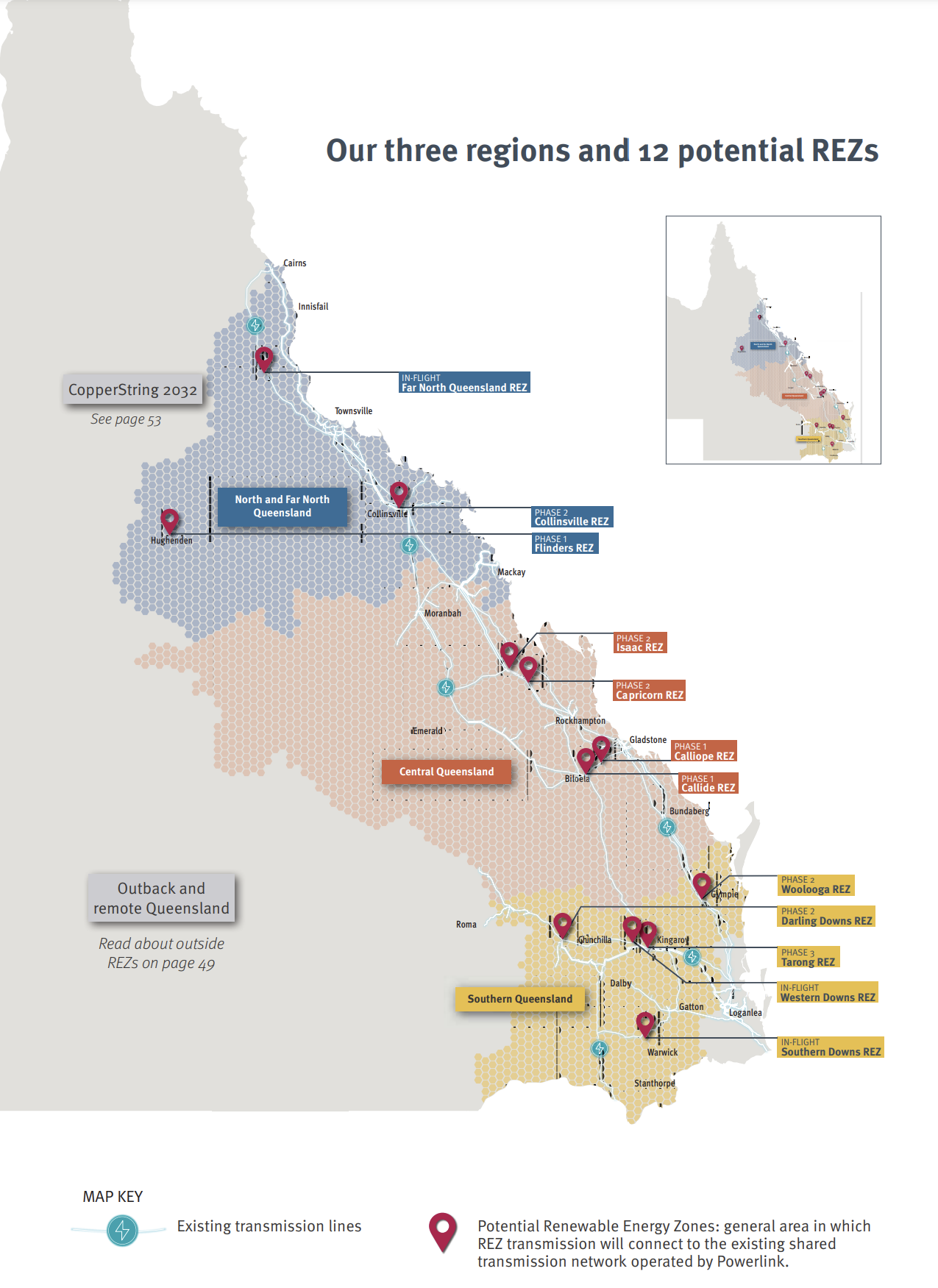 A map of Queensland's potential Renewable Energy Zones